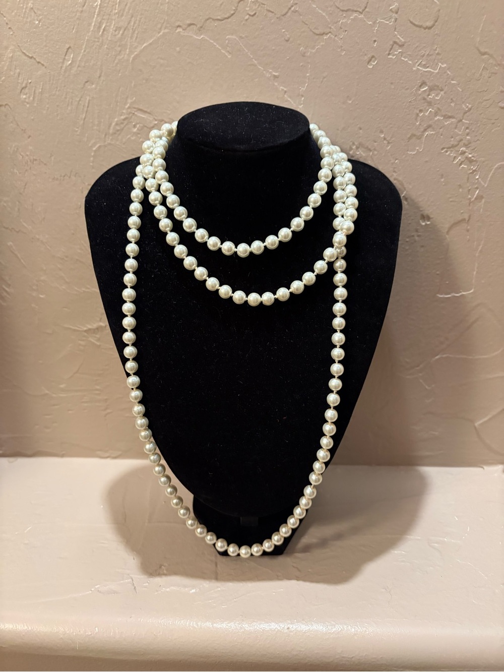 Classic White Faux Pearl Long Necklace - Elegant Layered Style